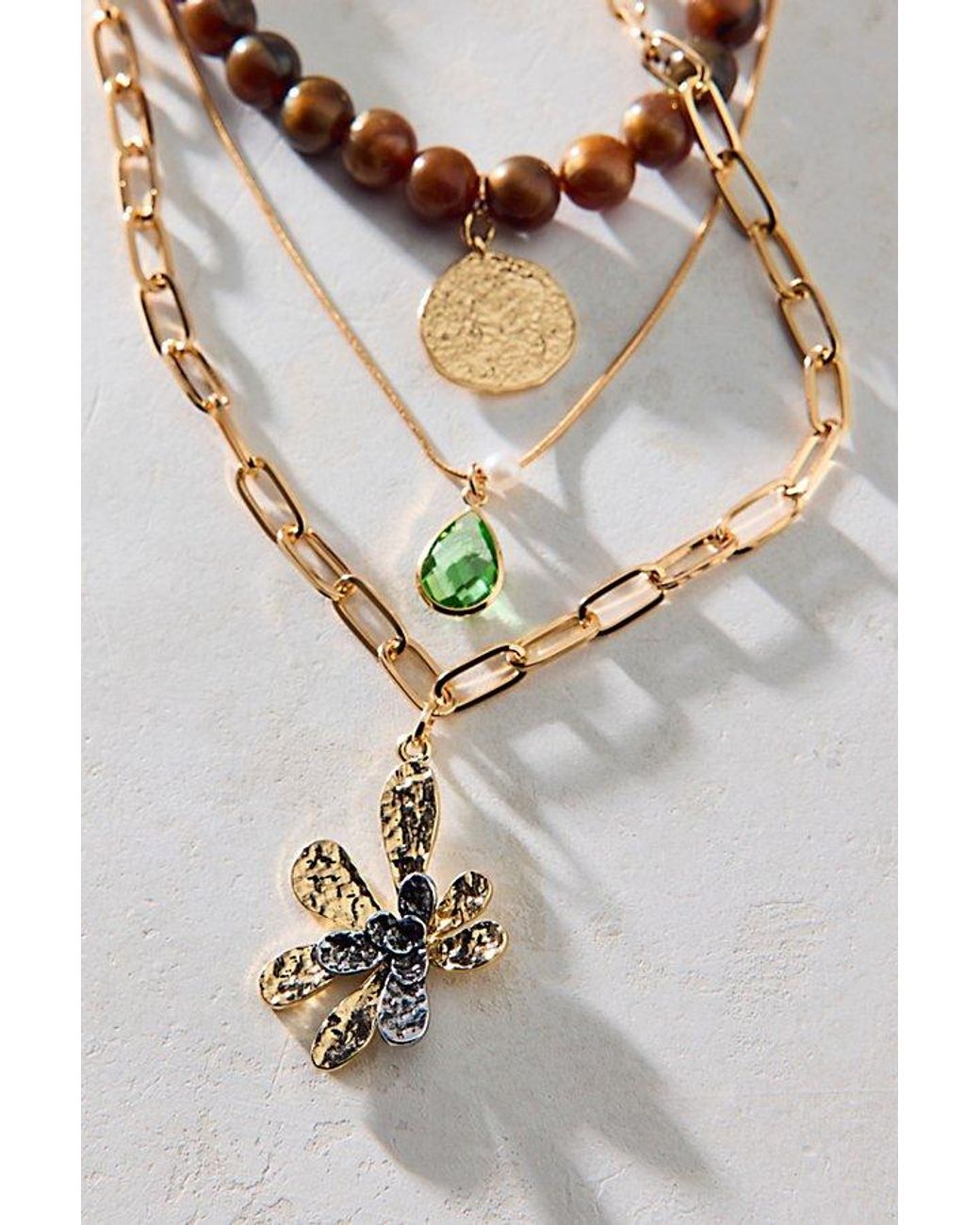 Urban Outfitters Gray Bloom Flower Romantic Layered Necklace Set