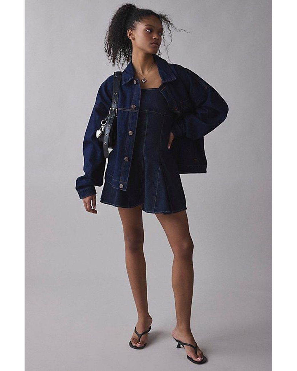 urban outfitters jasmin denim dress UO Jasmin Denim Spliced Strapless Mini Dress