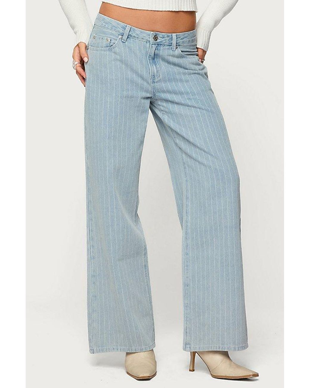 Edikted Blue Pinstripe Low Rise Baggy Jean