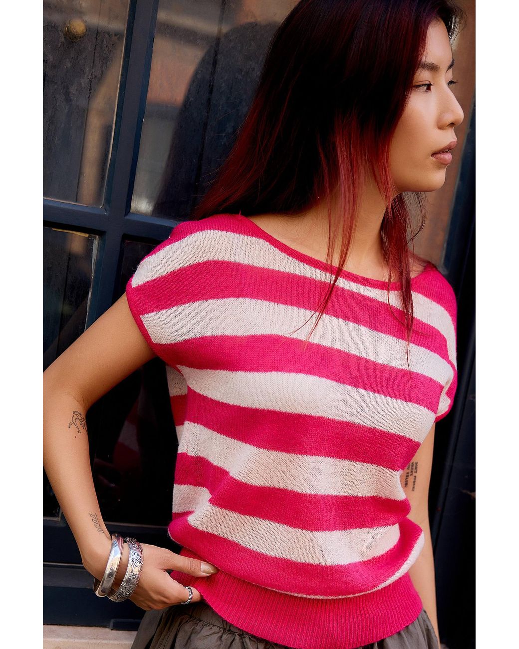 Motel Pink Sinda Striped Top