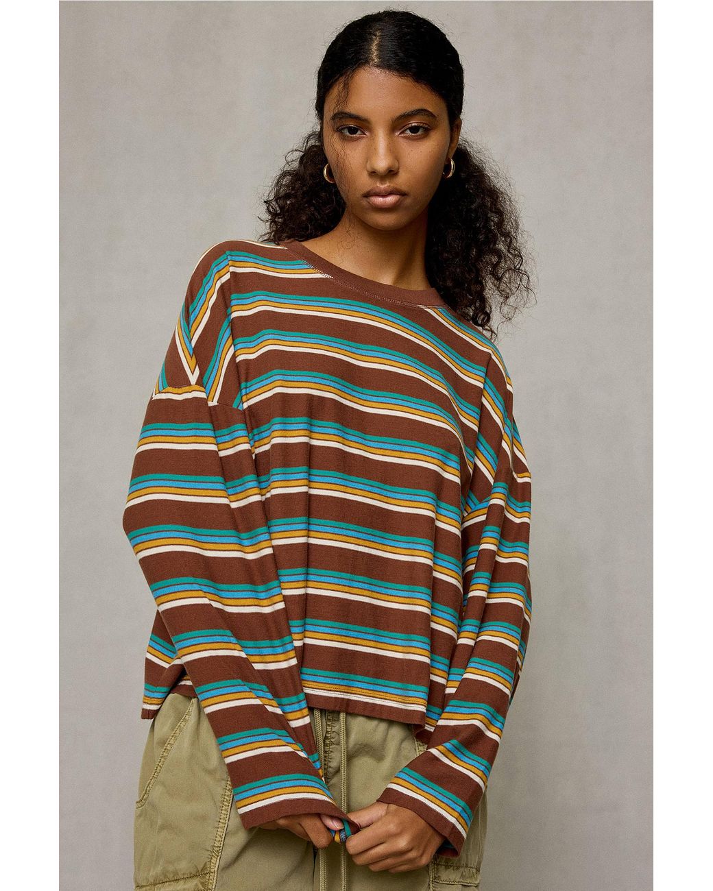 BDG Brown Spill The Tee Boxy Long Sleeve T-shirt