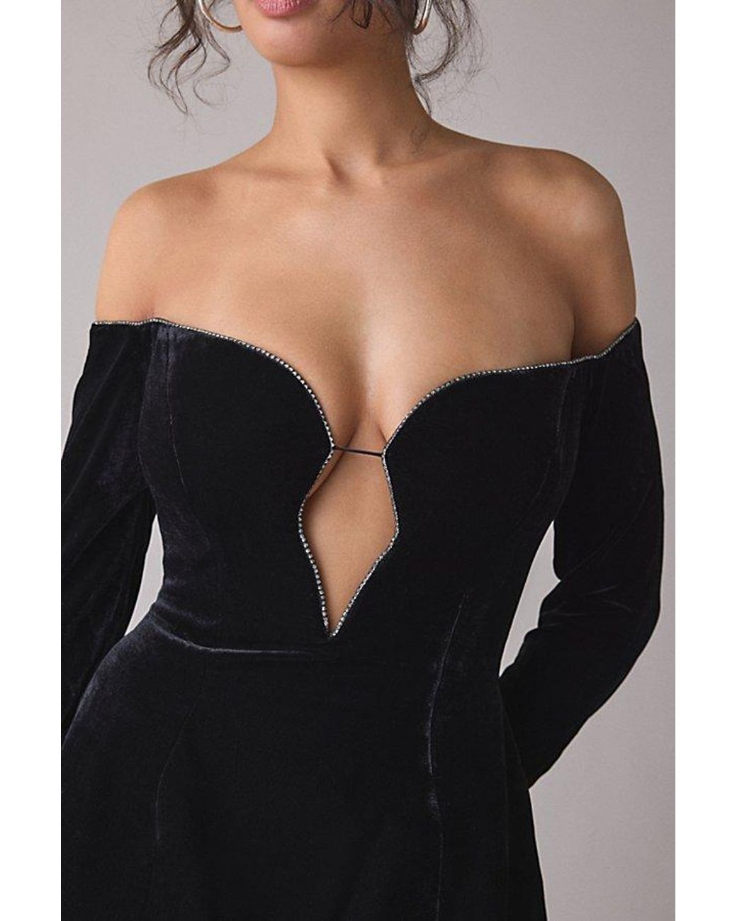 knee length dresses for ladies Terika Bardot Long Sleeve Maxi Dress in Mesh Black main image 1