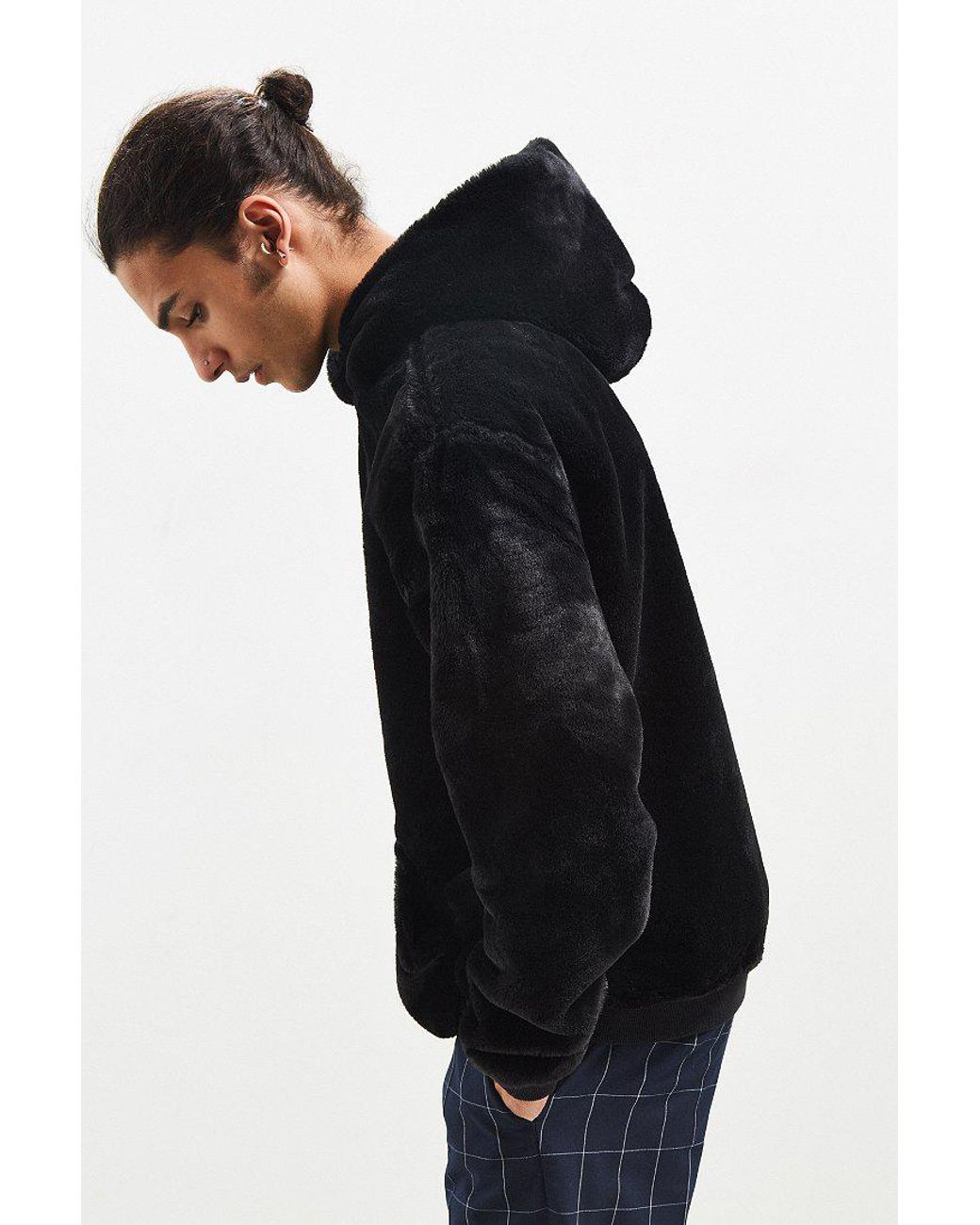 Urban Outfitters Uo Faux Fur Hoodie Sweatshirt in Black for Men
