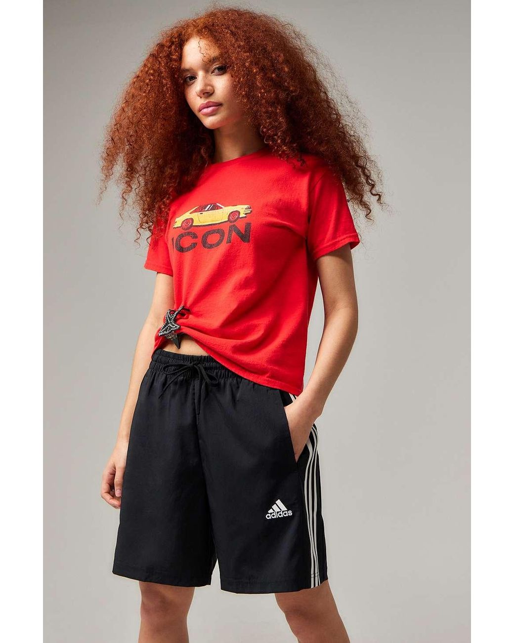 adidas 3 stripes Longline Shorts in Red Lyst UK
