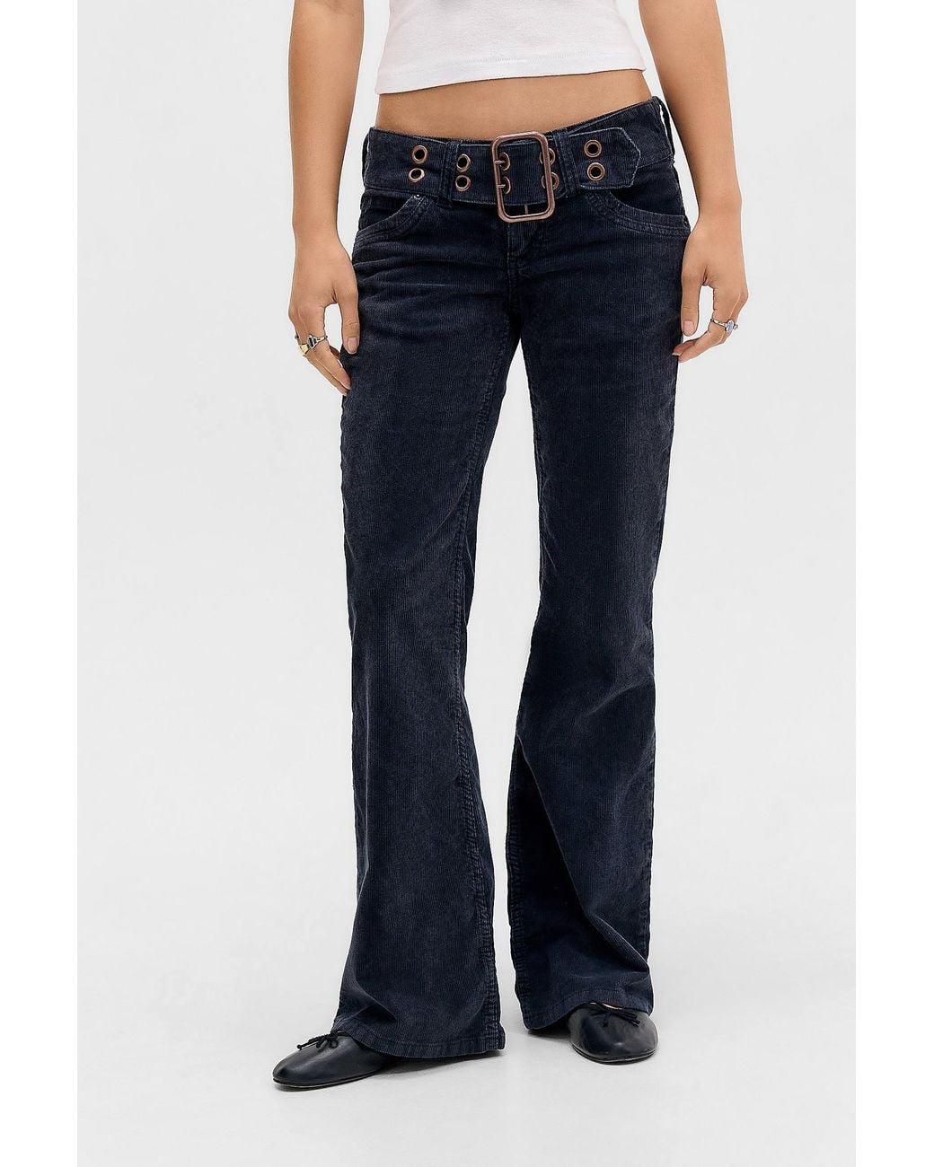 BDG Blue Navy Miko Corduroy Low Rise Skinny Bootcut Jeans