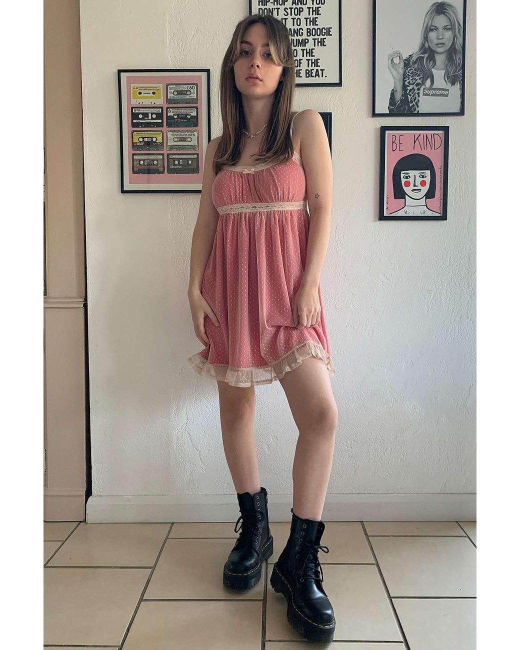 knee length dresses for ladies Current Mood Mesh Overlay Babydoll Dress