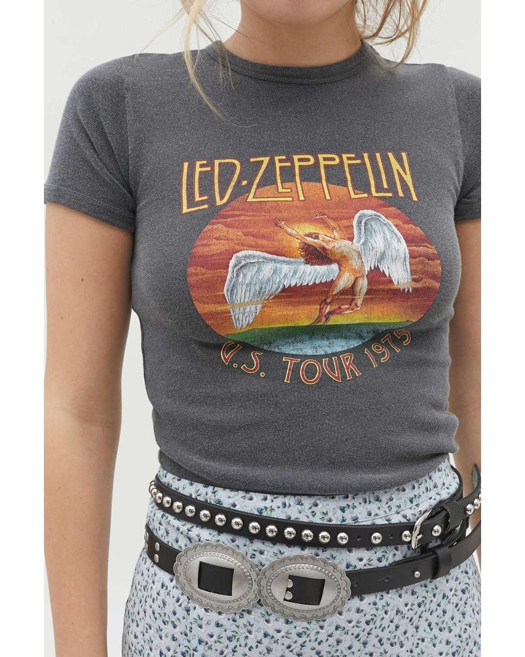 Urban Outfitters Led Zeppelin 1975 Tour Shrunken Tee in Gray Lyst