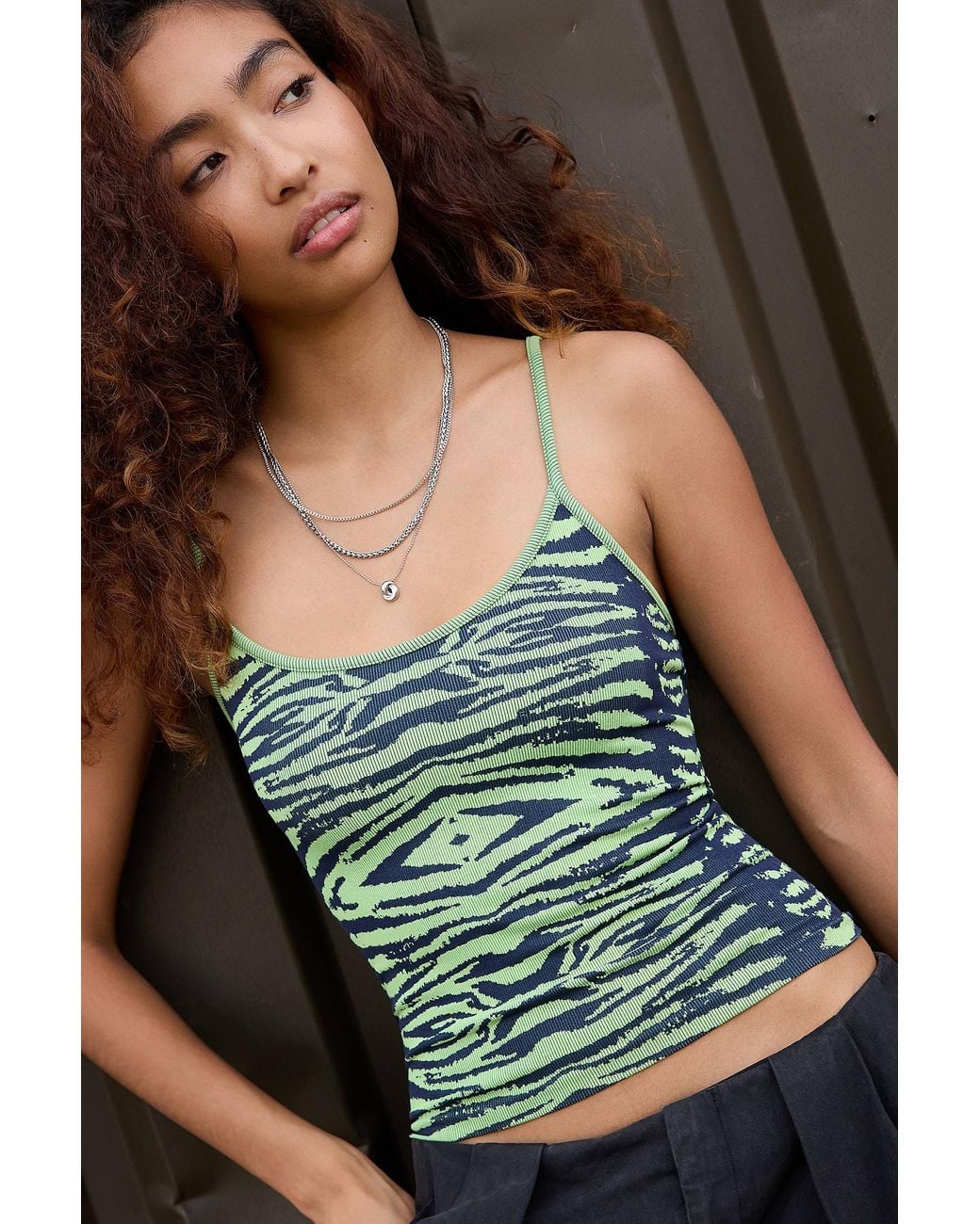 Urban Outfitters Green Uo Molly Tiger Print Ribbed Cami