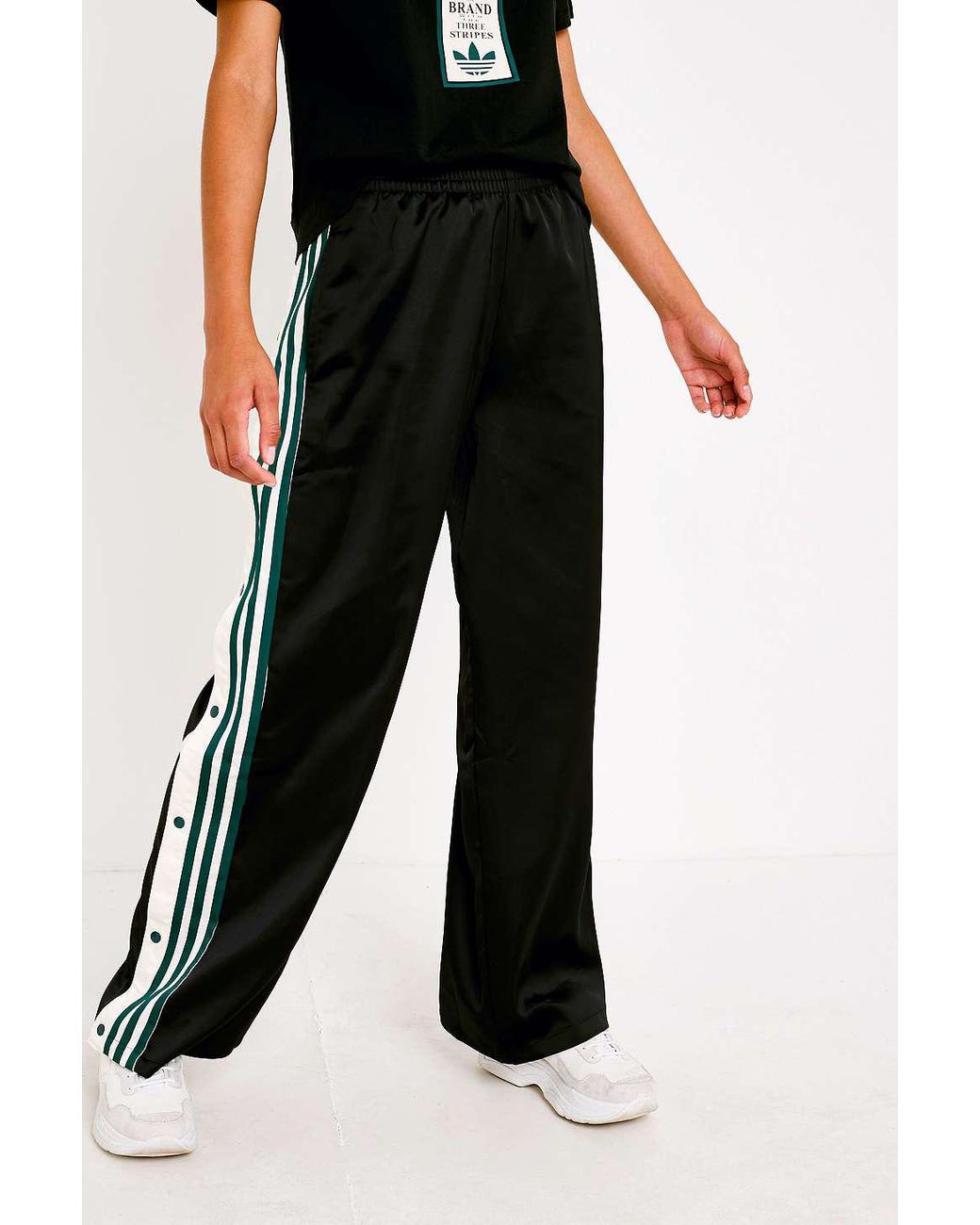 adidas Originals Adibreak 3-stripe Black And Green Popper Track Pants |  Lyst UK