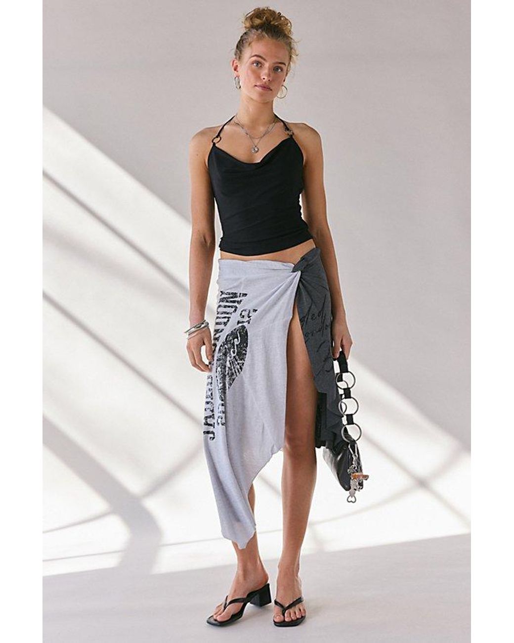 Jaded London Sasha Asymmetric Spliced Jersey Midi Skirt in
