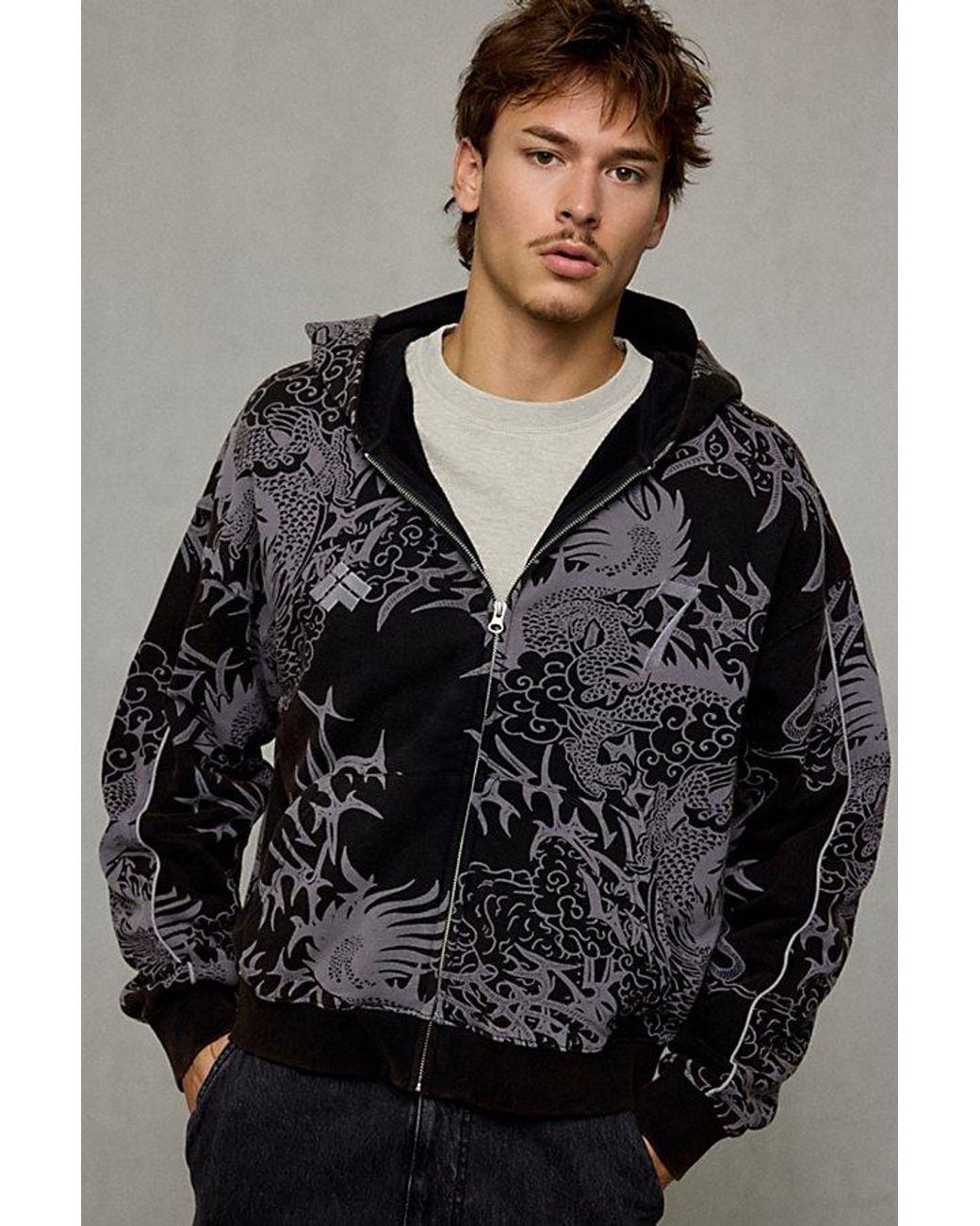 Pattern Dragon Blaack iets frans... Iets Frans. Iets Frans… Dragon Allover Print Zip Hoodie ...