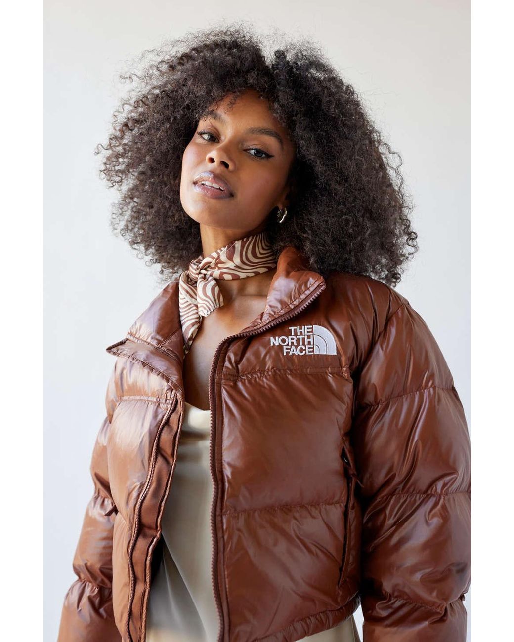 The north face nuptse cropped jacket brown Clearance