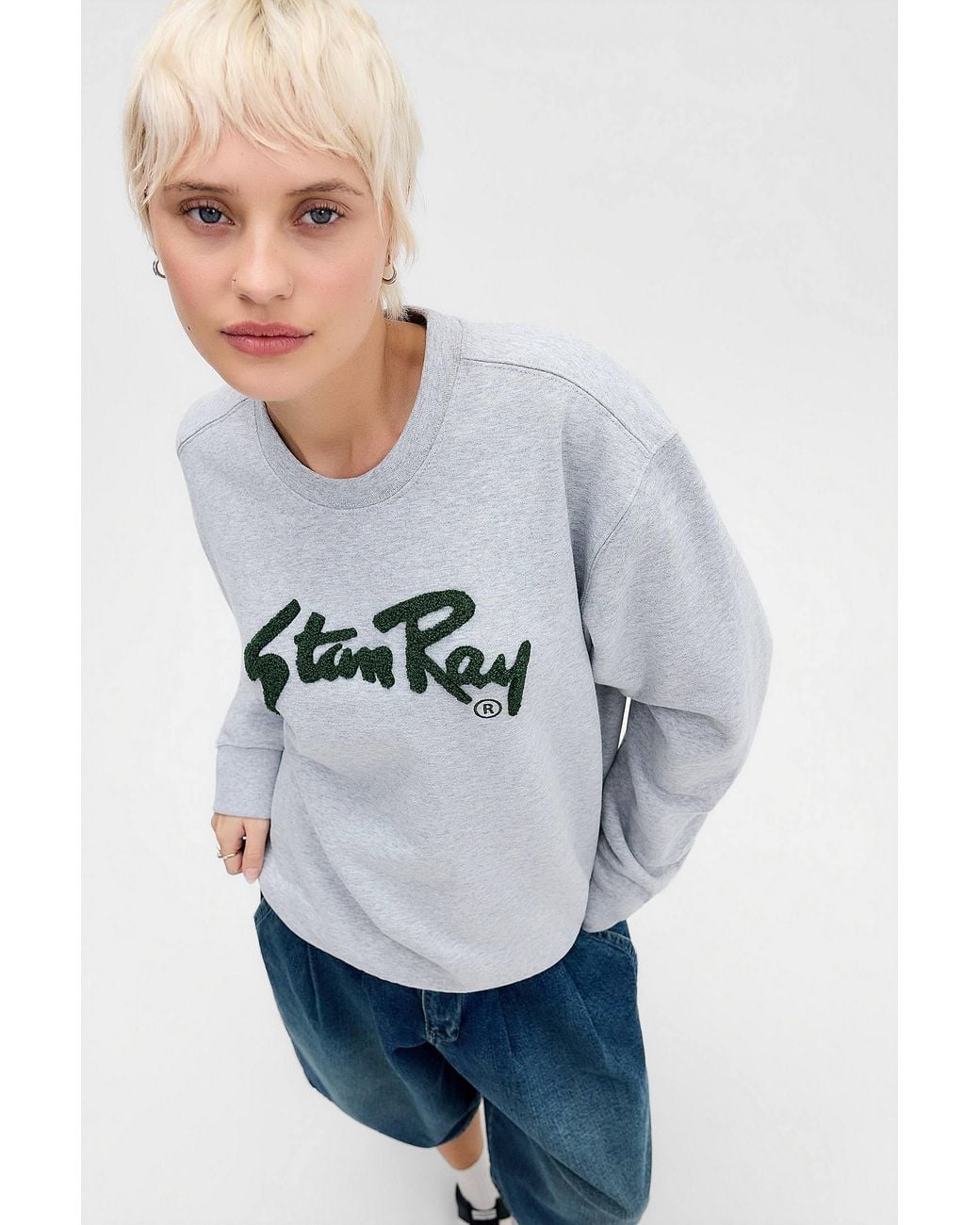 Stan Ray Blue Grey Echenille Patch Crew Sweatshirt