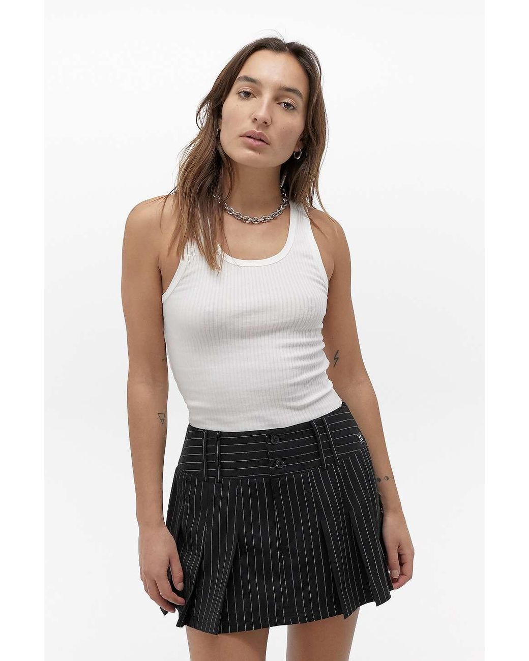 Urban Outfitters Uo Kourtney Pinstripe Kilt Mini Skirt in Black Lyst UK