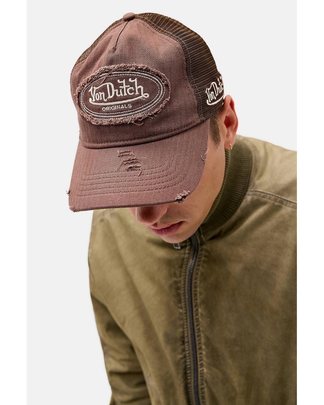 Von Dutch Uo Exclusive Brown Herringbone Trucker Cap for men