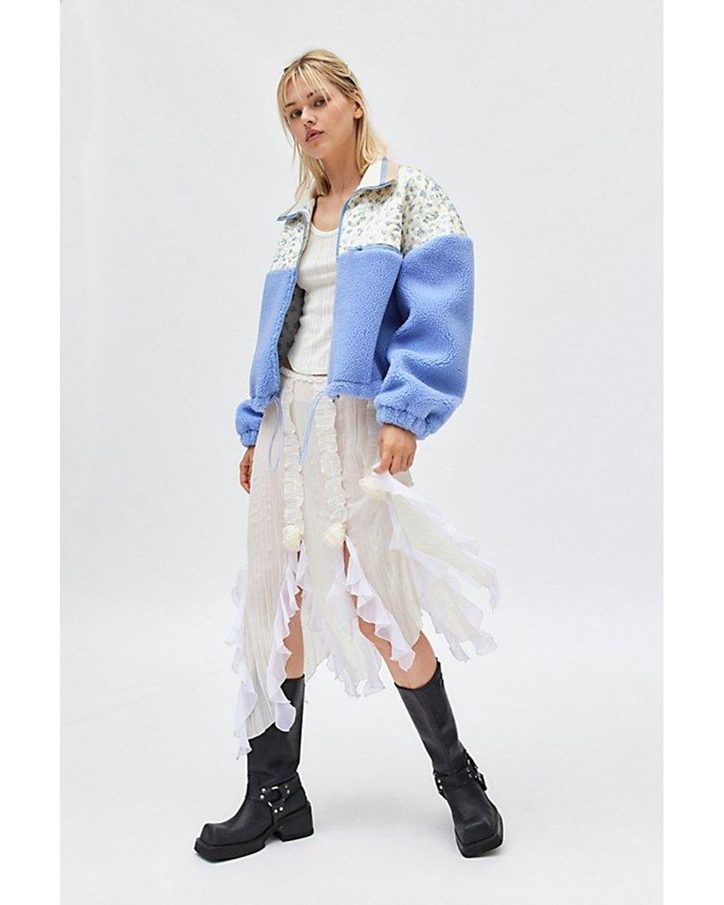 For Love & Lemons Sadie Floral Quilted And Fleece Zip-Up Jacket in