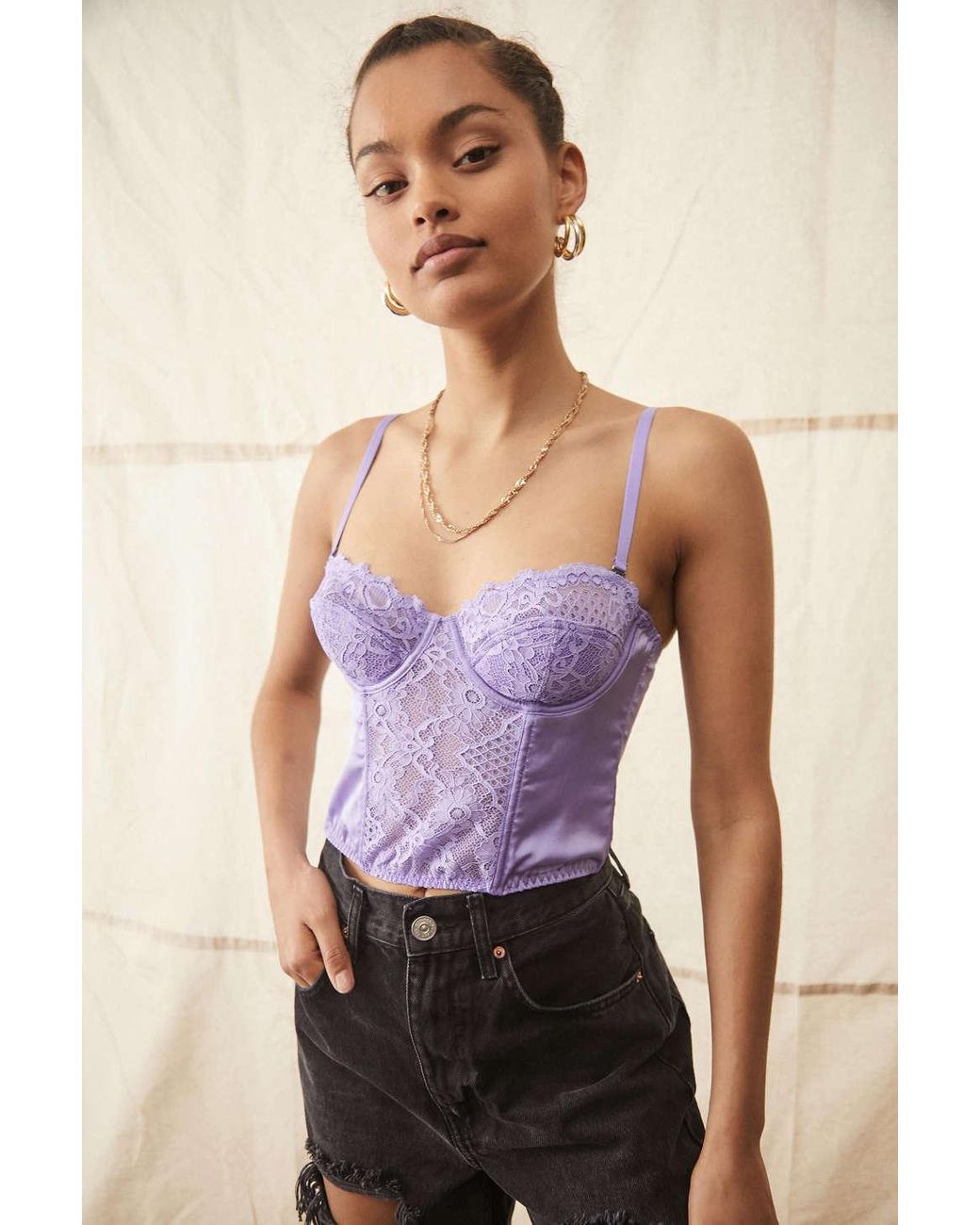 Urban Outfitters Uo Ava Lace & Satin Corset Top in Purple