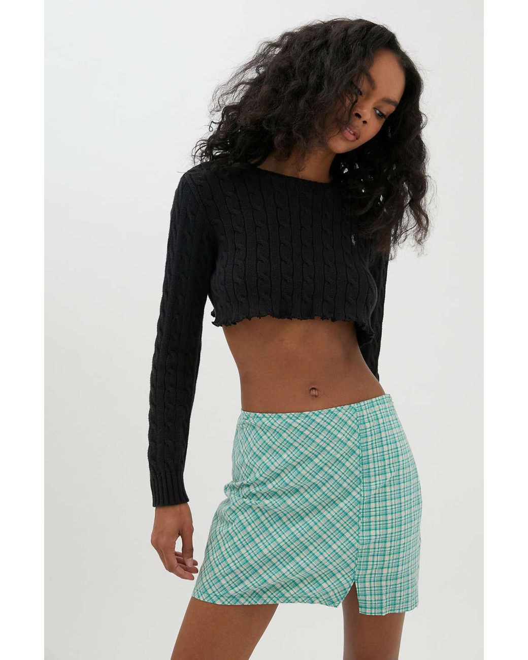 Urban Outfitters Uo Krista Plaid Notched Mini Skirt in Blue Lyst