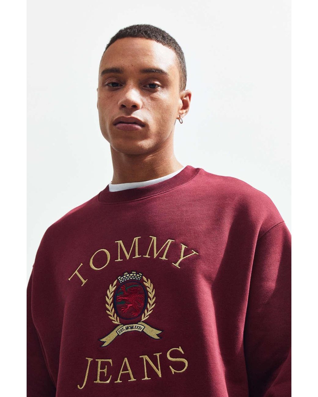 Tommy Hilfiger Crest Logo Crew-neck Sweatshirt in Red for Men | Lyst