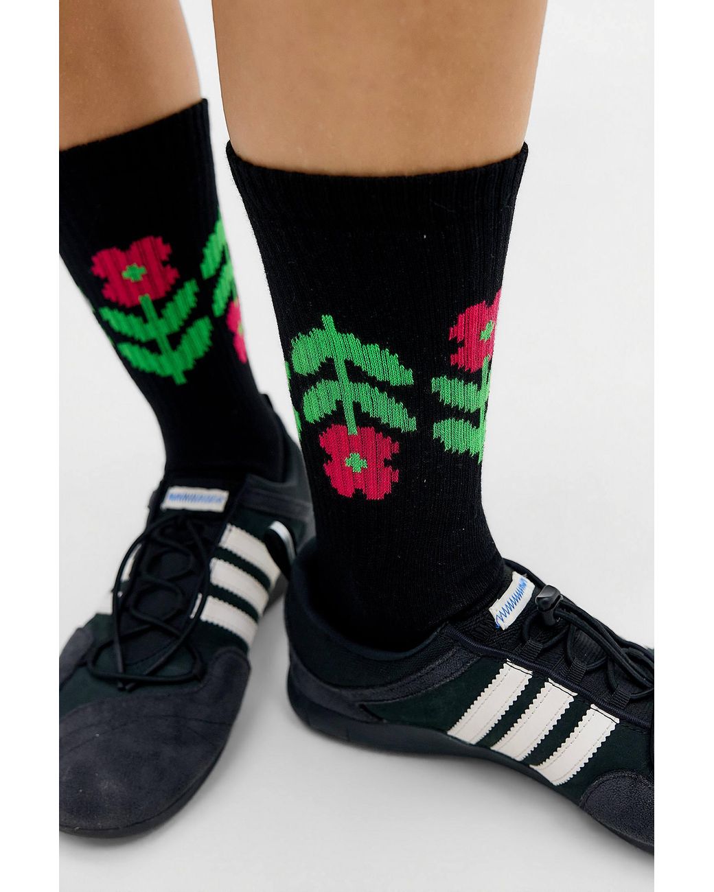 Happy Socks Black Flower Border Crew Socks