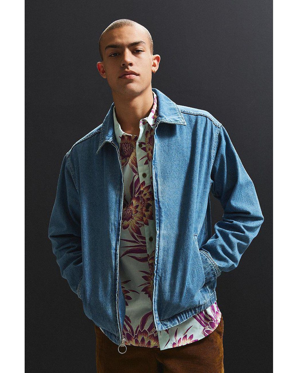 Urban Outfitters Uo Denim Harrington Jacket in Blue for Men | Lyst