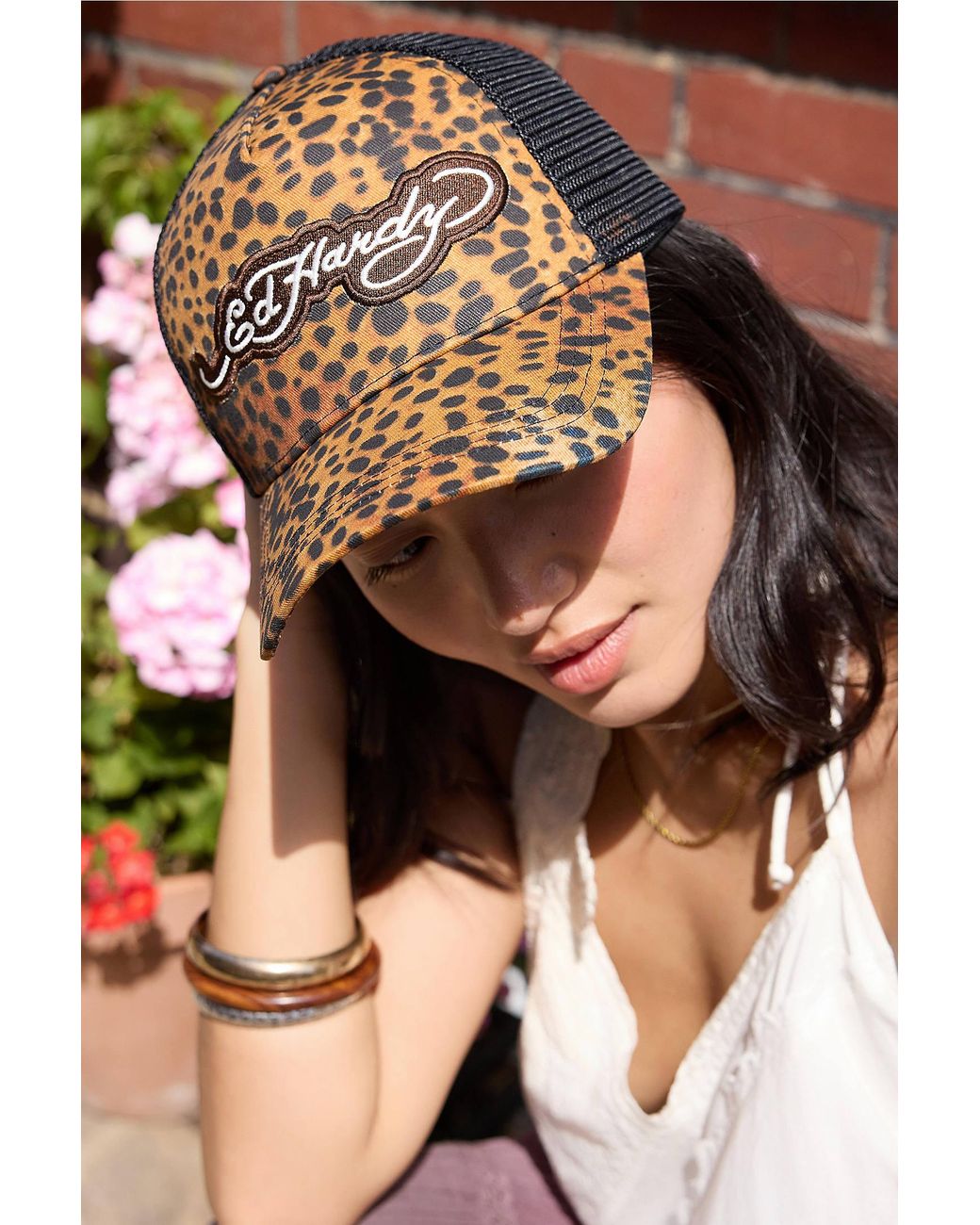 Ed Hardy Black Leopard Print 5 Panel Trucker Cap