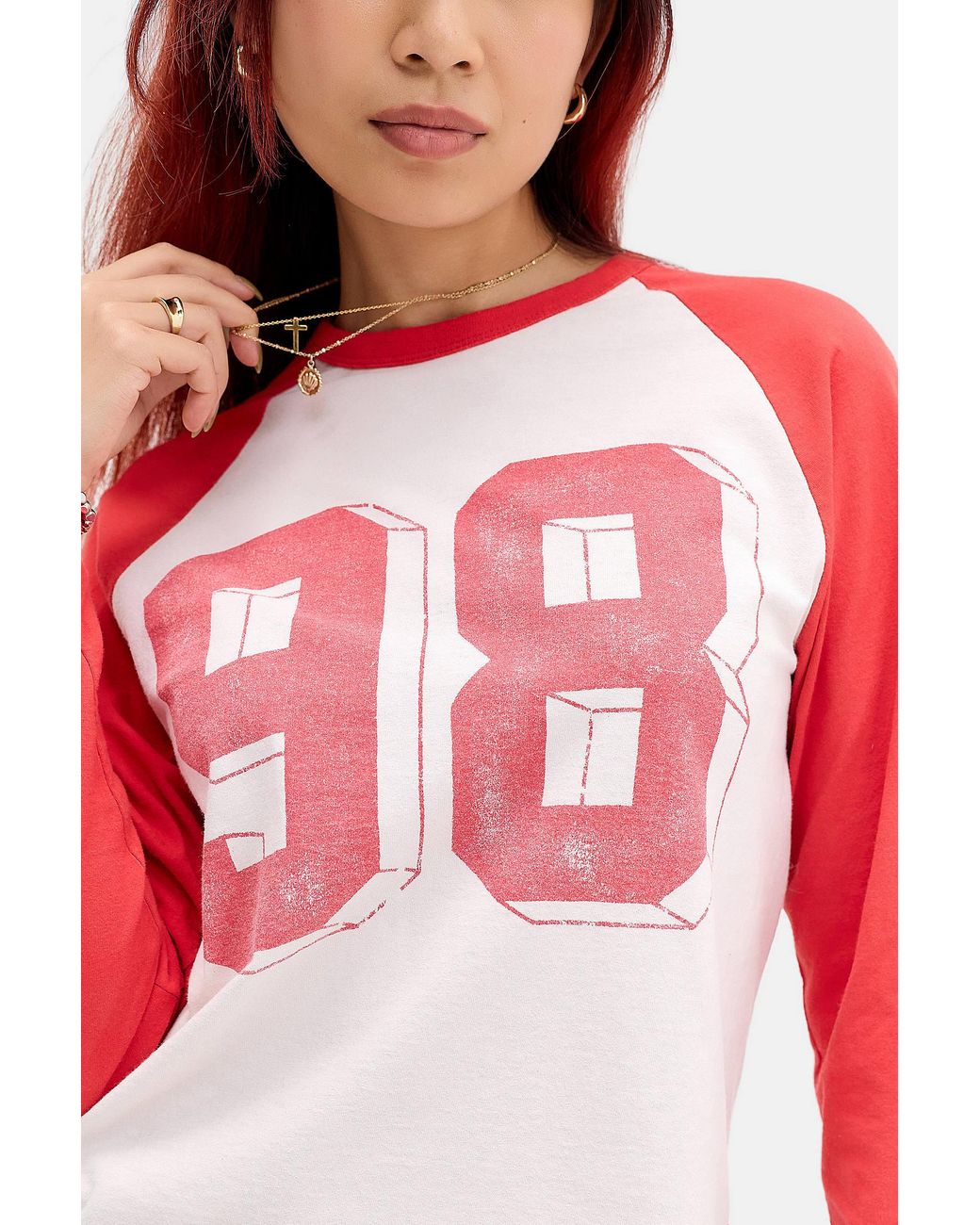 BDG Red 98 Long Sleeve Raglan Graphic Tee