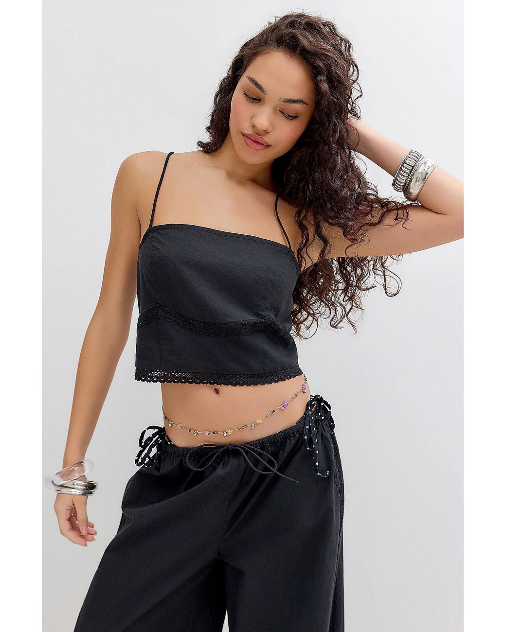 Out From Under Black Moira Lace Tie Back Top