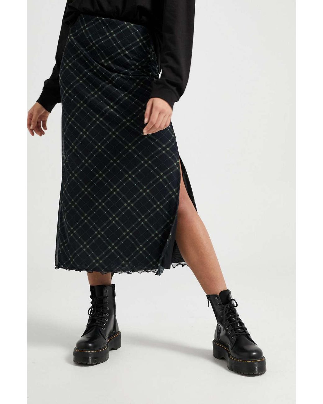 Urban Outfitters Uo Suki Plaid Mesh Midi Skirt in Green | Lyst