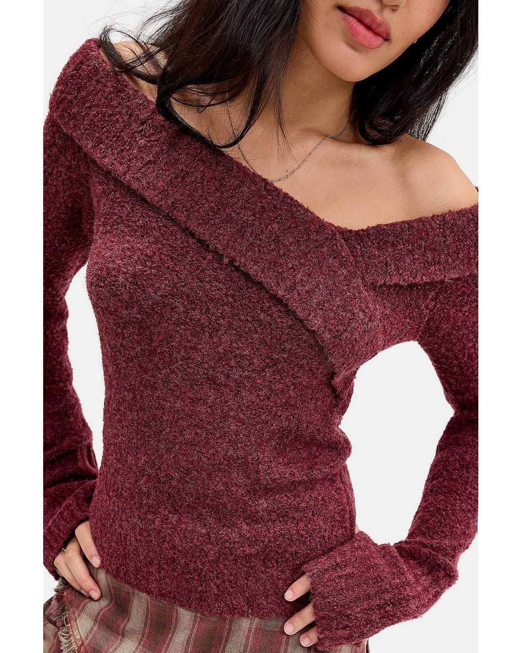 Urban Outfitters Red Uo Andie Off-shoulder Long Sleeve Jumper Xs At