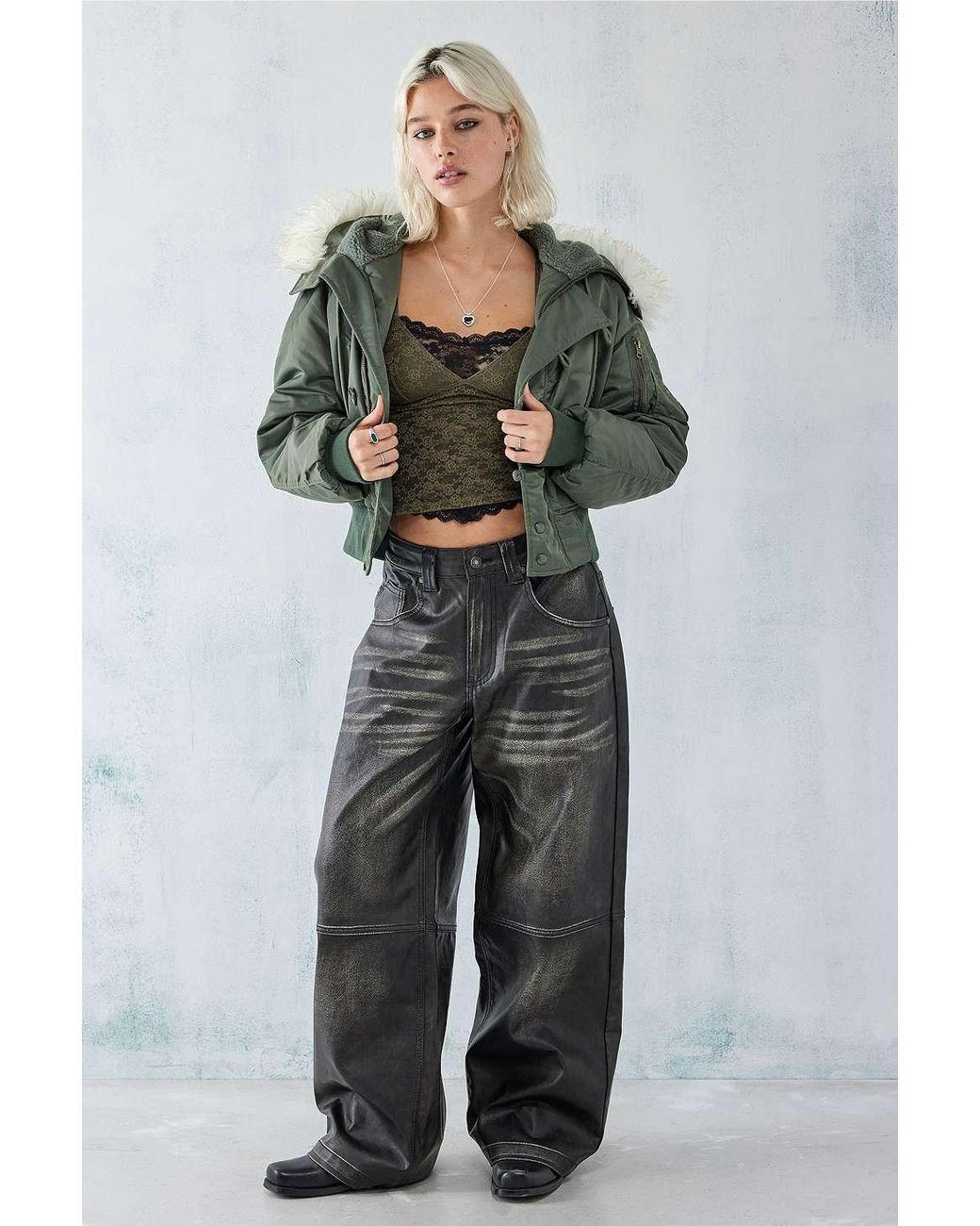 【JADED LONDON】Vaca Faux Leather Colossus Trousers Jaded London Distressed Faux Leather Colossus Pant in Black