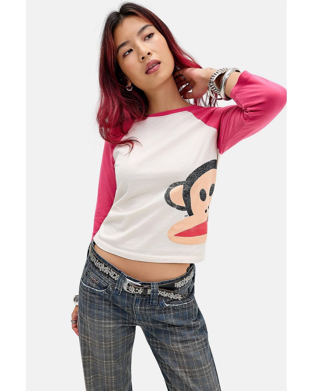 Urban Outfitters Red Uo Paul Frank 3/4 Raglan Sleeve Tee
