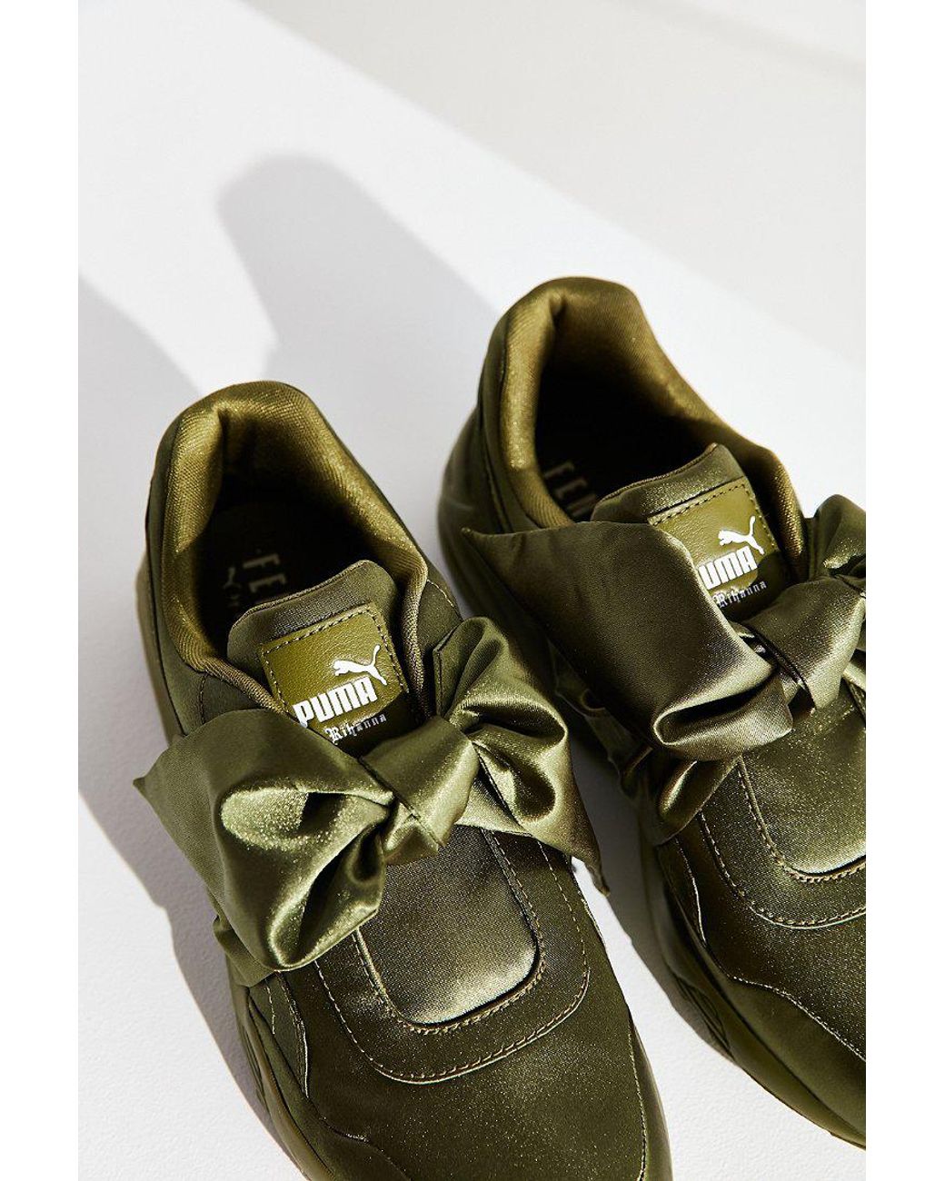 PUMA Satin Fenty By Rihanna Bow Sneaker in Olive (Green) | Lyst