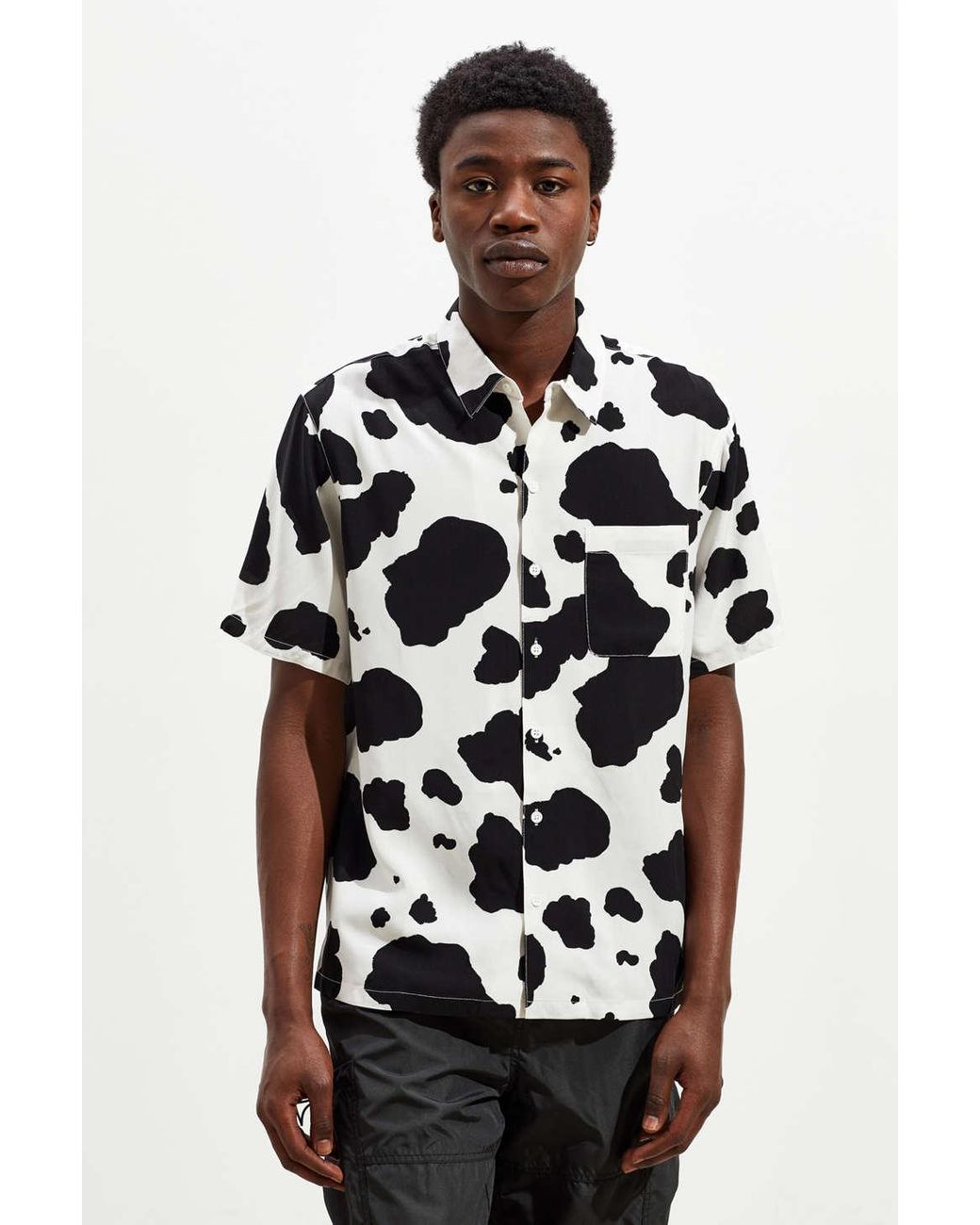 Urban Outfitters Uo Cow Print Short Sleeve Button down Shirt in