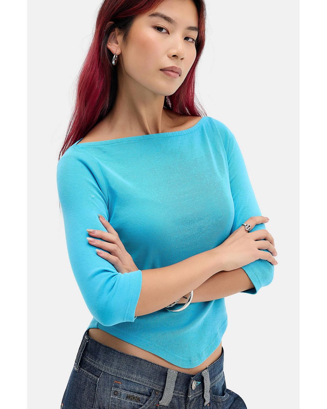 Urban Outfitters Blue Uo Lilee 3/4 Sleeve Basic Tee