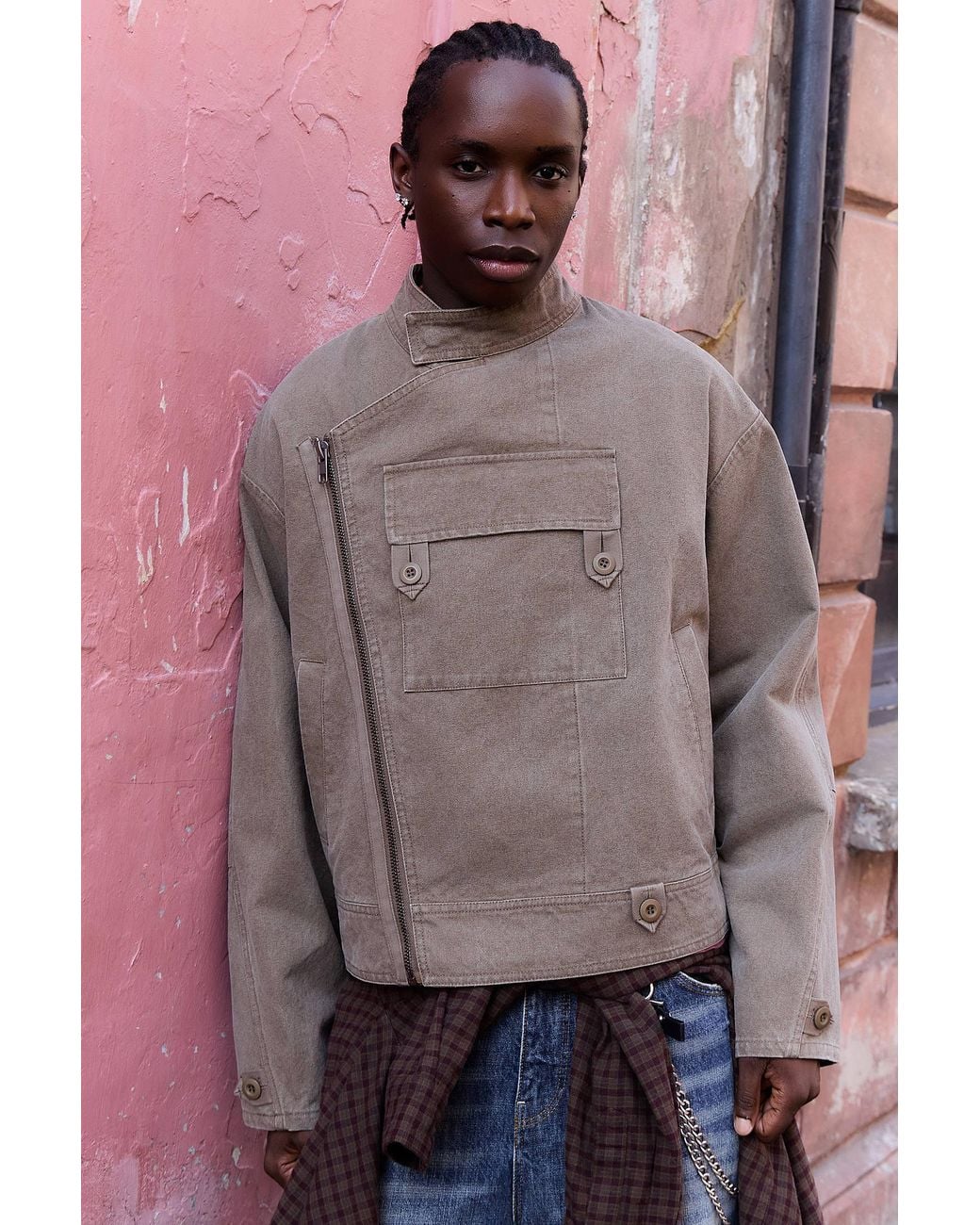 BDG Gray Khaki Canvas Moto Jacket for men