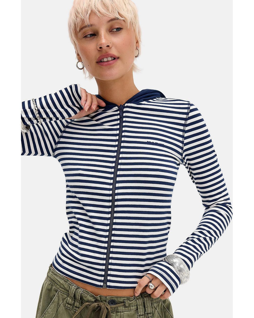 BDG Blue Bekki Long Sleeve Striped Hoodie