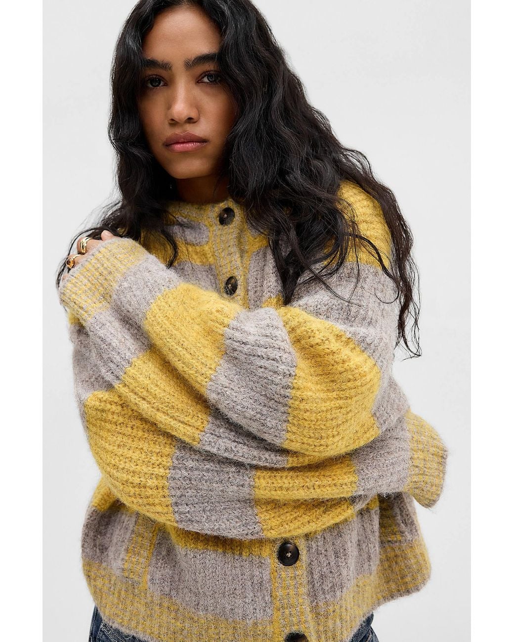 Urban Outfitters Yellow Uo Indi Hooded Ribbed Cardigan