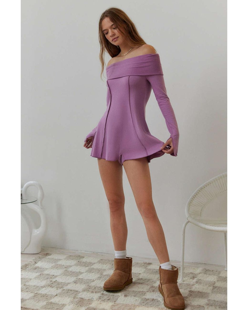 Out From Under Grace Cozy Romper In Mauve,at Urban Outfitters in Purple |  Lyst