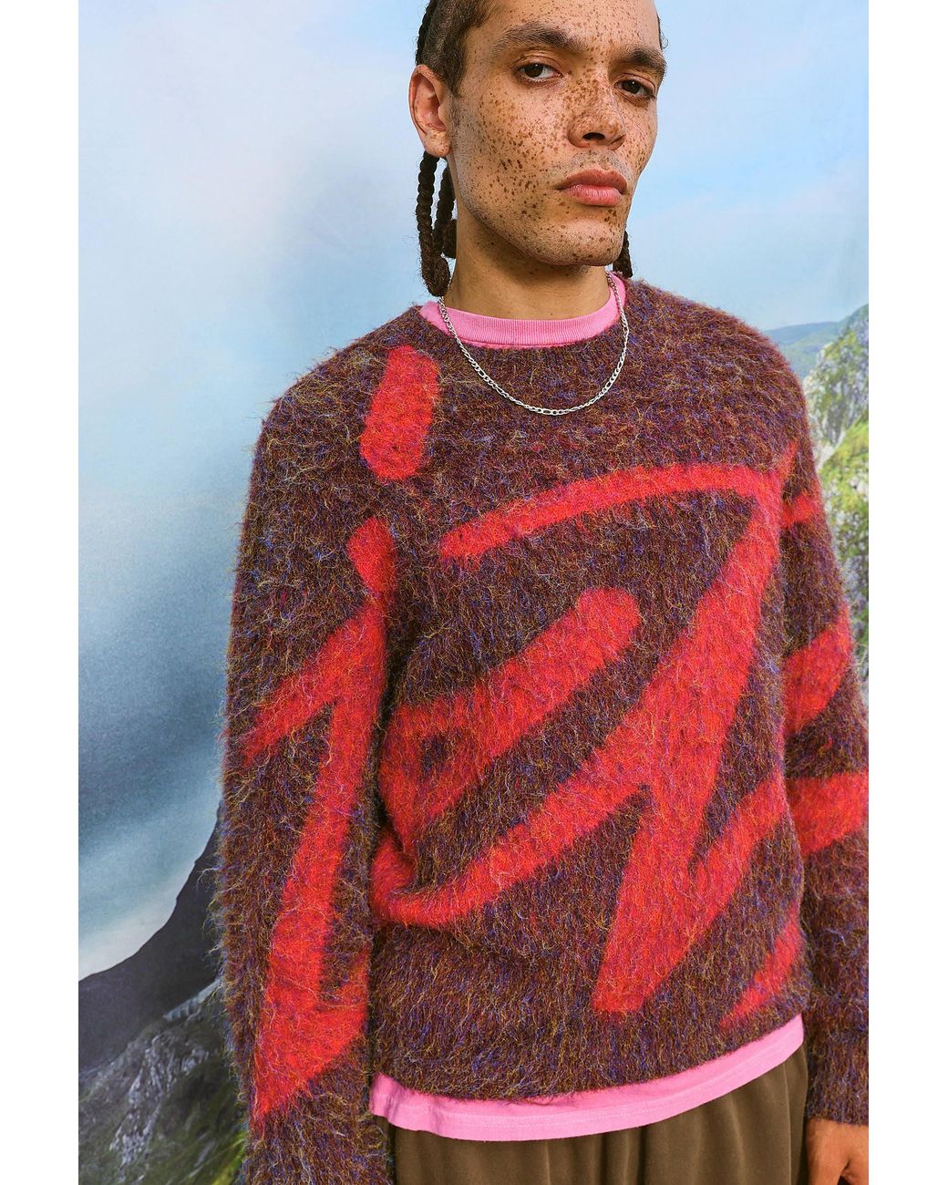 iets frans Red Burgundy Intarsia Knit Jumper for men