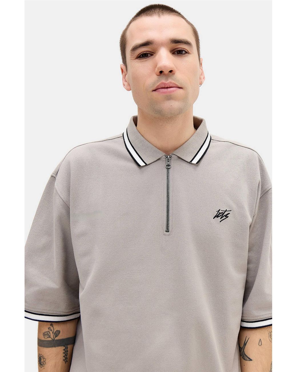 iets frans Gray Taupe Short Sleeve Polo Shirt for men