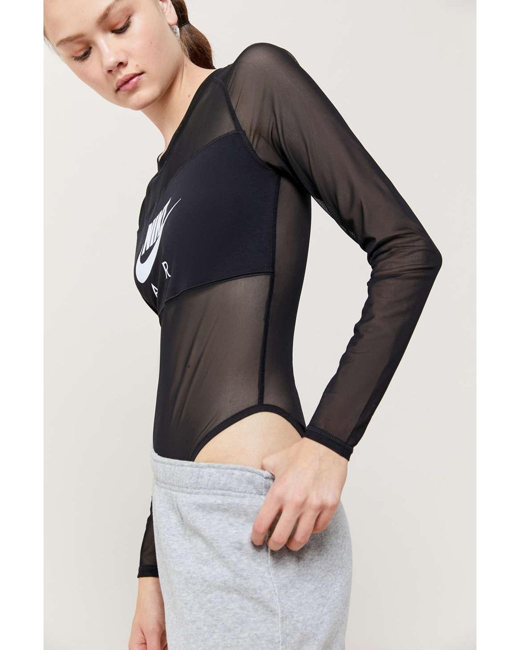Nike Air Mesh Long Sleeve Bodysuit in Black | Lyst