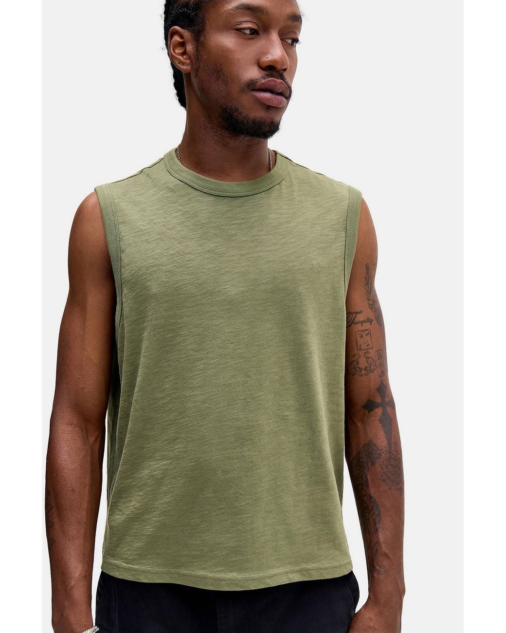 BDG Green Plain Tank Top for men