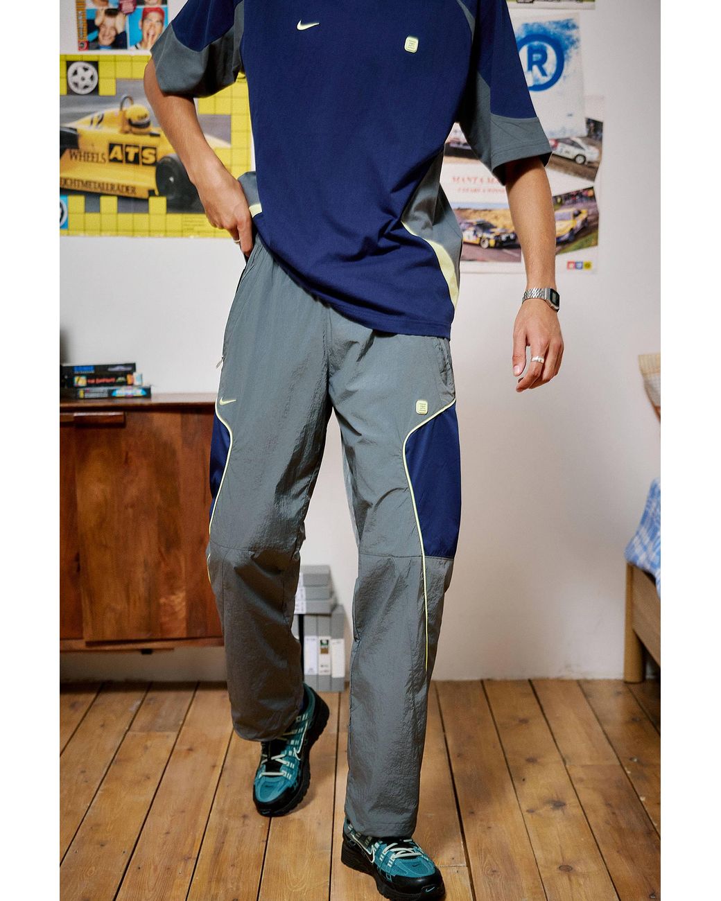 Nike Blue Iron Grey Shox Woven Track Pants for men