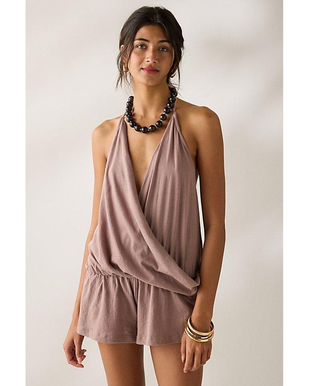 Out From Under Brown Summer Love Plunging Halter Romper