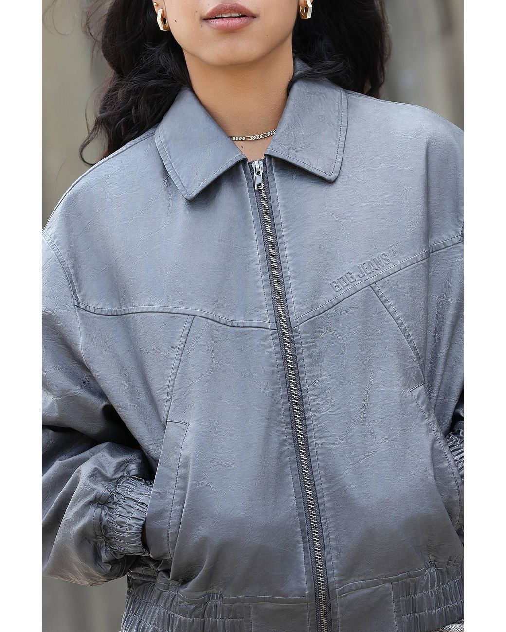 BDG Blue Fern Faux Leather Bomber Jacket