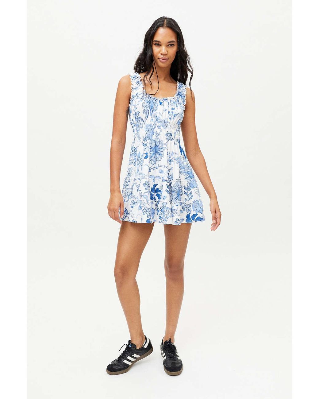 Urban Outfitters Uo Lizzy Smock Floral Mini Dress in Blue | Lyst Canada