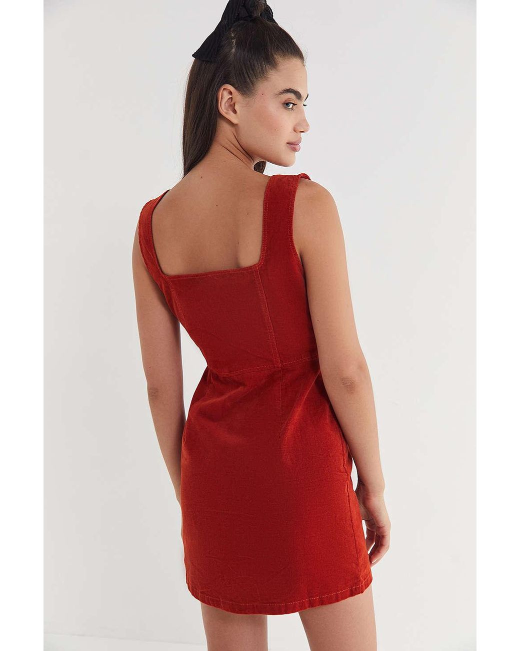 Urban Outfitters Uo Corduroy Button-down Mini Dress in Red | Lyst