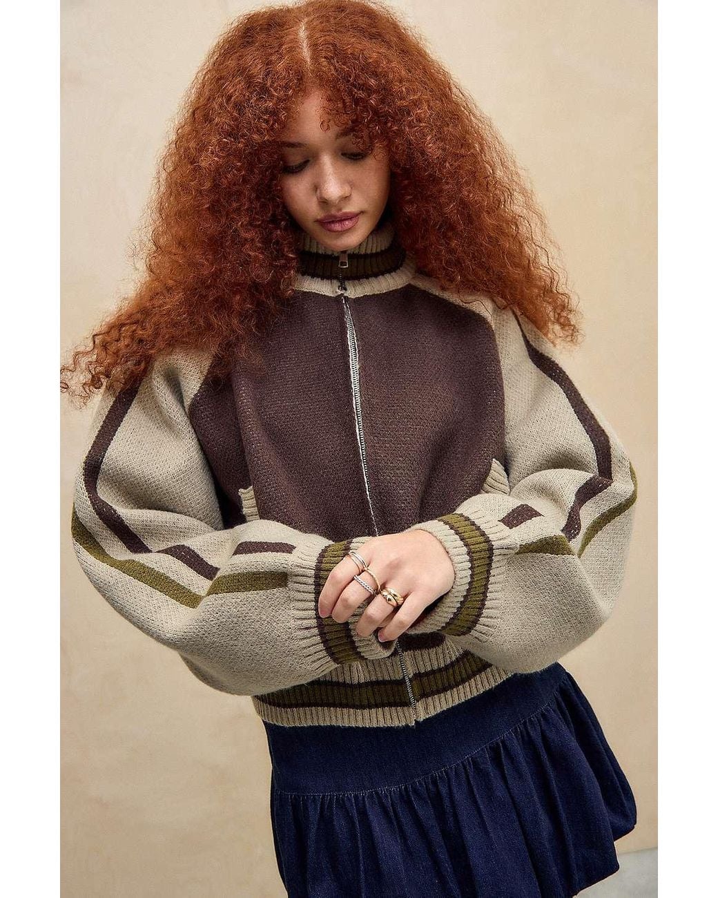 Jaded London ニットジャケット S/Mサイズ jaded-london-Brown-Knit-Bomber