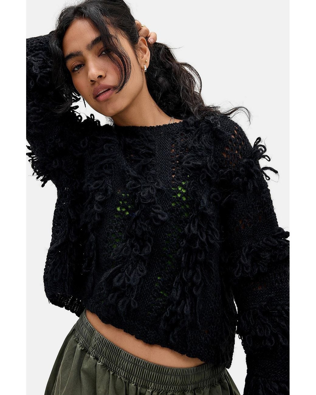 Urban Outfitters Black Uo Memphis Fringed Jumper